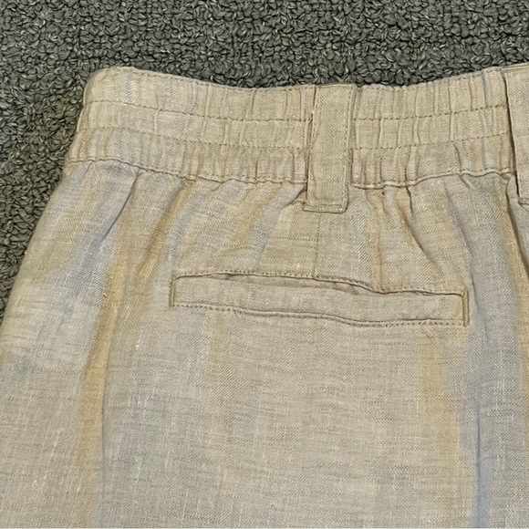 Lands End Pants Womens 14 Tan Linen Pull On Cropped Paper Bag Elastic Waist - Picture 9 of 9